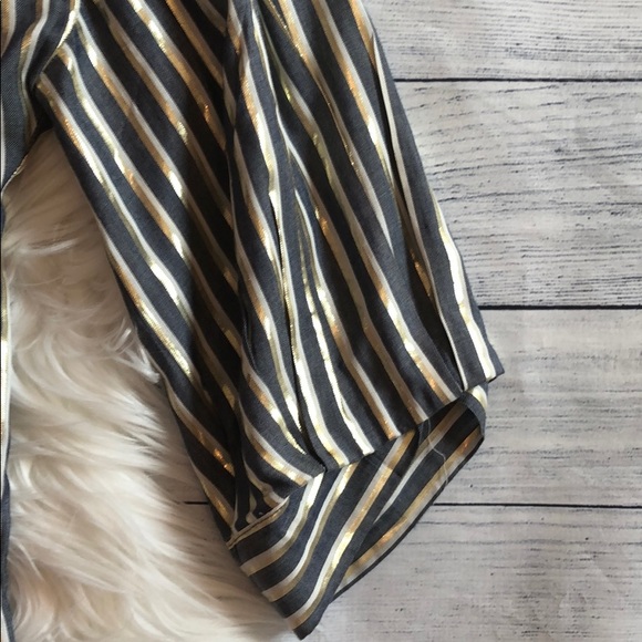 Anthro Eva Franco Lurex Gold Striped Tie Front Top - Picture 6 of 8
